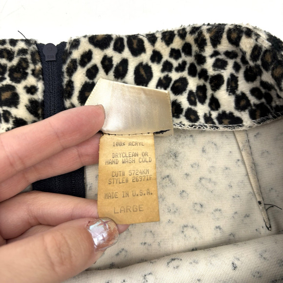 Vintage 90s Pandora Casuals Fuzzy Leopard Print Mini Skirt L 25x15" Made in USA - Picture 3 of 13